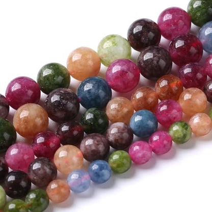 45pcs 8mm Natural Colorful Tourmaline Jade Stone Beads Round Loose Crystal Healing Energy Beads for Jewelry Making DIY Bracelet Necklace Earrings 15"