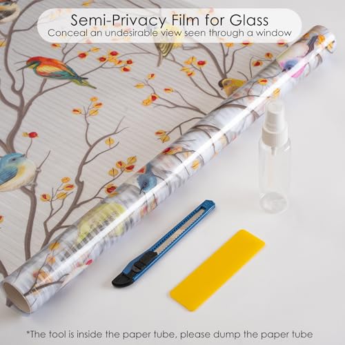 Reeded Glass Window Film Seamless Pattern Colored Birds 17.7" x 78.7"