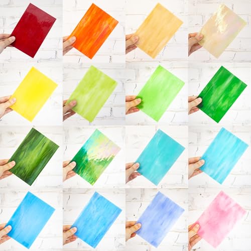 16 Sheets 4x6 in Iridescent Stained Glass Sheets (2.66 Sq Ft)