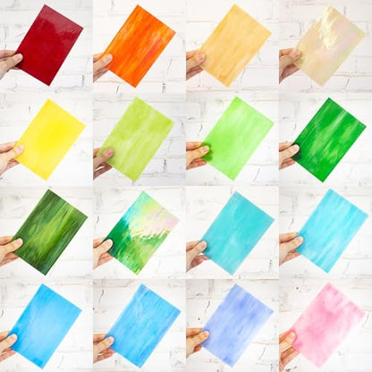 16 Sheets 4x6 in Iridescent Stained Glass Sheets (2.66 Sq Ft)