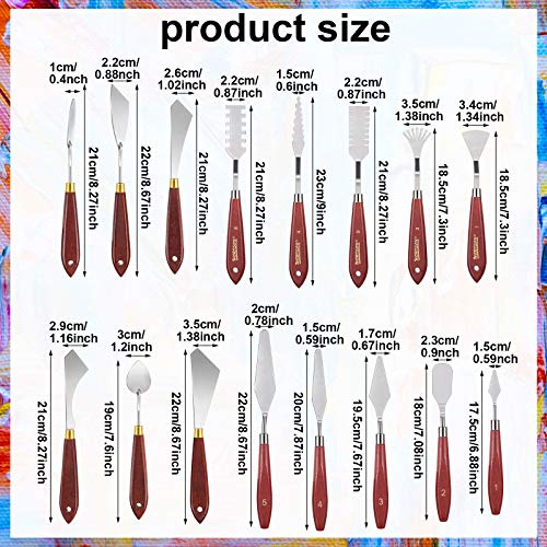 16 Pieces Palette Knife Set Stainless Steel Painting Knives with Wood Handles for Acrylic Oil Painting Canvas Texturing Impasto Color Mixing & Blending Art Supplies for Artists and Beginners