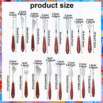 16 Pieces Palette Knife Set Stainless Steel Painting Knives with Wood Handles for Acrylic Oil Painting Canvas Texturing Impasto Color Mixing & Blending Art Supplies for Artists and Beginners