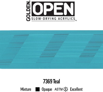 OPEN Slow-Drying Acrylics by GOLDEN, Teal, 2 fl oz. tube, Professional Acrylic Paint, Opaque