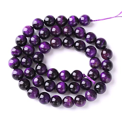 10mm 38pcs A+ Natural Purple Tiger Eye Stone Beads Round Spacer Loose Beads for Jewelry Making DIY Bracelet Necklace 15" Inch (16 Count)