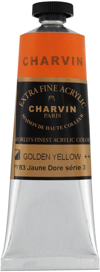 Charvin Extra Fine Professional Acrylic Paint - Golden Yellow, 60ml Tube, Triple-Milled, Lightfast Pigments, Open Stock Artist Acrylic Paints in Nature-Inspired Hues