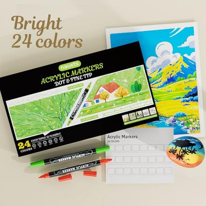 24 Colors Precision Dual Tip Acrylic Paint Markers Pens (24 Count)