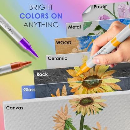 24 Colors Dual Tip Brush & Fine Acrylic Paint Markers