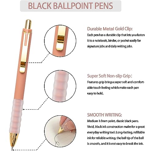 Ballpoint Pens Black Medium Point 1mm with Super Soft Grip Ball Point Pen for Men Women Retractable (12 Count)