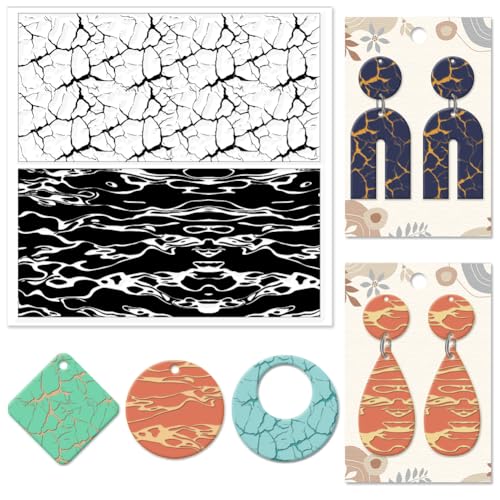 Natural Texture Polymer Clay Texture Sheets Cracks Water Pattern Silicone Texture Stamp Clay Modeling Pattern Pad Texture Sheets for Polymer Clay Making Earrings Jewelry