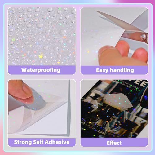 36 Sheets Holographic Laminate Sheets Clear Self Adhesive Sticker Paper (36 Count)
