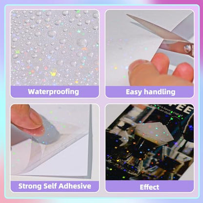 36 Sheets Holographic Laminate Sheets Clear Self Adhesive Sticker Paper (36 Count)