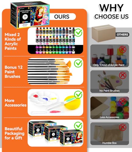 52 PCS Classic & Pastel & Glow in the Dark Acrylic Paint Set