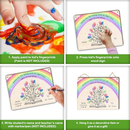 DIY Floral Book Fingerprints Craft Sign Gifts for Daycare PreK Preschool Kindergarten Teachers