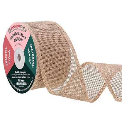 2 Inch Wide Natural Wired Burlap Ribbon for Crafts (30 Feet)