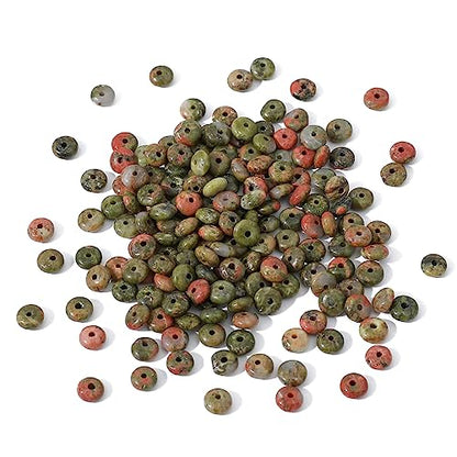 Natural Unakite Disk Stone Beads 4x2mm 160pcs Rondelle Loose Semi Gemstone Beads for Jewelry Making Design (160 Count)