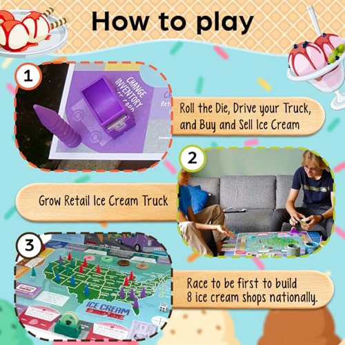 Ice Cream Empire Board Game for Kids and Adults (4 Count)