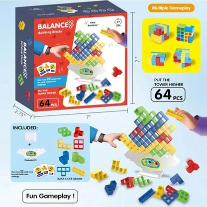 64 Pcs Stacking Tower Game with 22 Cards (64 Count)