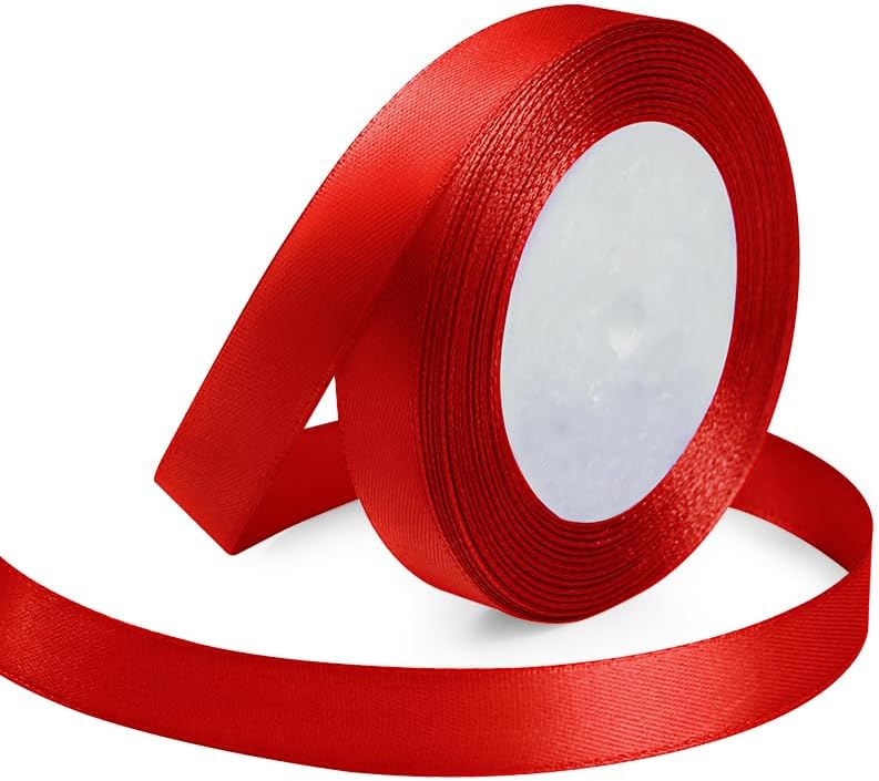 KMER LIFE 5/8 Inches x 25 Yards Red Satin Ribbon Solid Fabric Ribbons for Crafts, Wedding Decor, DIY Hair Accessories, Sewing, Gift Package Wrapping, Valentine's Day Bouquet and More - Crafty Corner