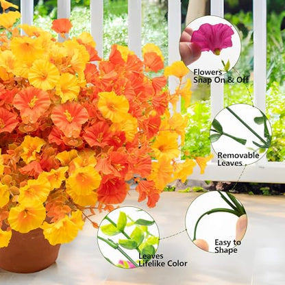 16 Bundles Artificial Fake Fall Flowers Plants for Outdoor Decoration (16 Count)