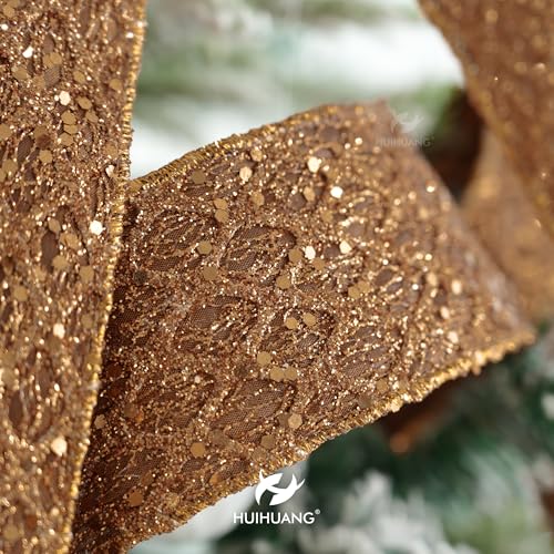 Glitter Copper Diamond Wired Christmas Ribbon 2.5 inch x 10 Yards (30 Foot)