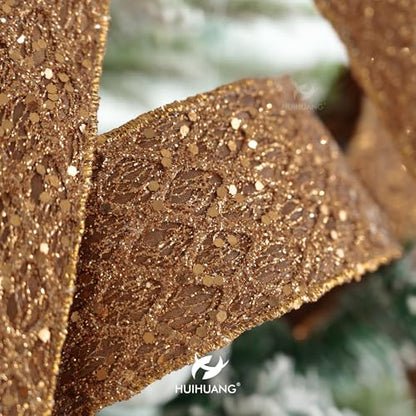 Glitter Copper Diamond Wired Christmas Ribbon 2.5 inch x 10 Yards (30 Foot)