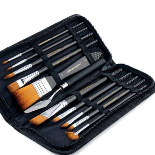 Paint Brush Kit 10pcs Art Brushes and 1 Paint Spatula with Brush Case
