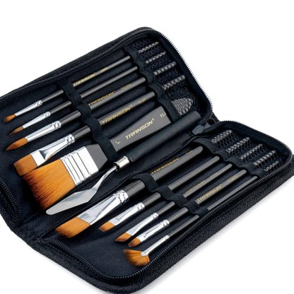 Paint Brush Kit 10pcs Art Brushes and 1 Paint Spatula with Brush Case