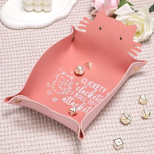 Cat Dice Tray Pinkk for Rolling Funny Folding Leather Dice Tray Portable Travelling Dice Storage Accessories Decorative Desk Organizer for RPG