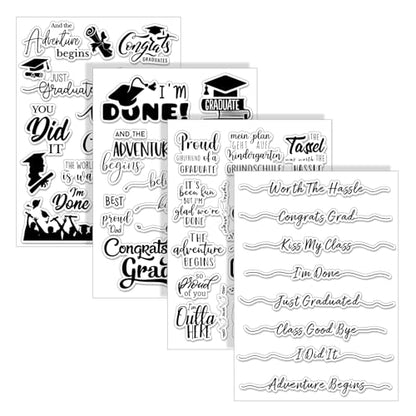 4 Sheet 2026 Graduation Words Clear Stamps Congrats Grad Cap Silicone Transparent Stamps Border Stamp Cards for DIY Craft Card Making Scrapbooking Embossing Album Decor (4 Count)