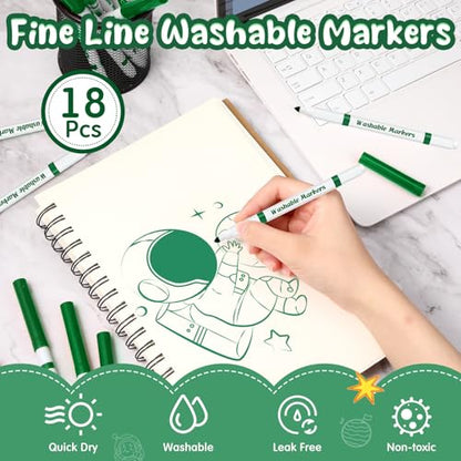 18 Pcs Line Washable Markers Dark Green Fine Tip Markers for Kid (18 Count)