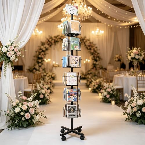 Black Greeting Card Display Rack Rotating Flyer Stand 24 Pocket