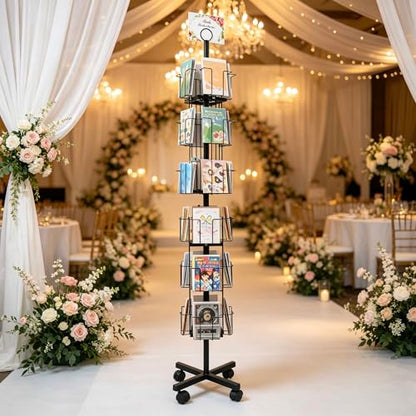 Black Greeting Card Display Rack Rotating Flyer Stand 24 Pocket