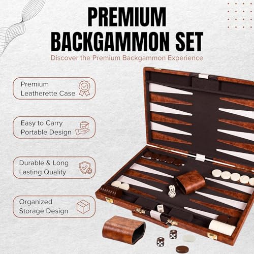 Premium Backgammon 15" Medium Brown