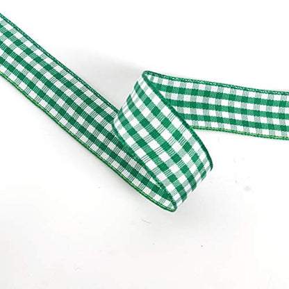 Green Gingham Plaid Checked Ribbon 25 Yards Each Roll 100% Polyester