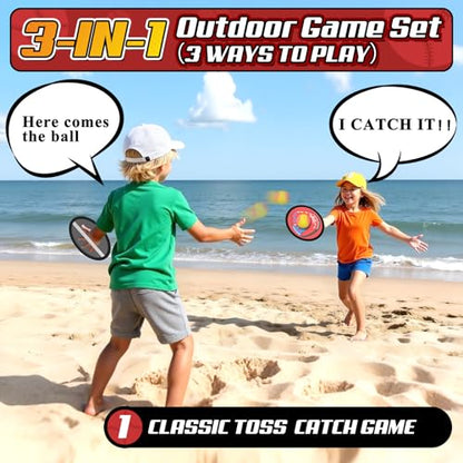 3-in-1 Toss Catch Ball Game Set, Kids Baseball Glove, Beach Games Outdoor Yard Lawn Toys for Kids & Family, Birthday Gifts Toys for 3 4 5 6 7 8-12 Year Old Boys and Girls (6 Count)