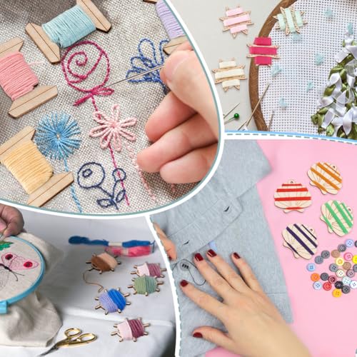 20pcs Thread Organizer Bobbin Winder Embroidery Thread Storage Floss Keeper Knitting Thread Holder Spool Shape Wood Bobbins Card for Sewing Crochet Needlework Tool 1.2x1.5 Inch