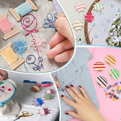 20pcs Thread Organizer Bobbin Winder Embroidery Thread Storage Floss Keeper Knitting Thread Holder Spool Shape Wood Bobbins Card for Sewing Crochet Needlework Tool 1.2x1.5 Inch