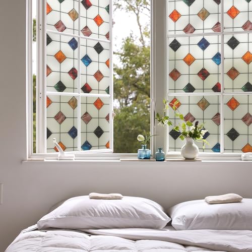 Stained Glass Window Film Geometric Patterns Frosted Window Clings (1391.79 sq inches sq inches)