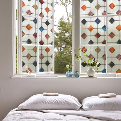 Stained Glass Window Film Geometric Patterns Frosted Window Clings (1391.79 sq inches sq inches)