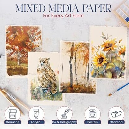 Thick Handmade Watercolor Paper with Deckled Edge A5 (15 .)