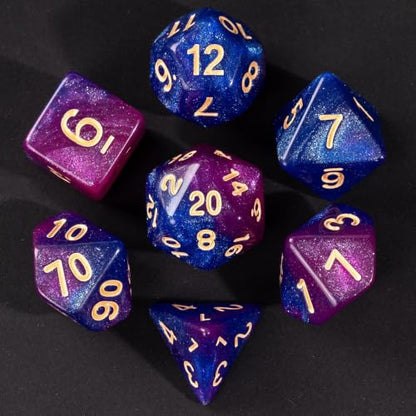 7 Die DND Dice Set Polyhedral Dice Set with a Leather Dice Bag (7 Count)