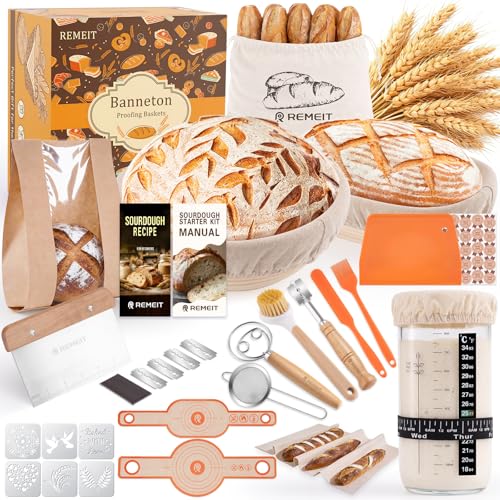 Sourdough Starter Kit with Banneton Bread Proofing Basket Set