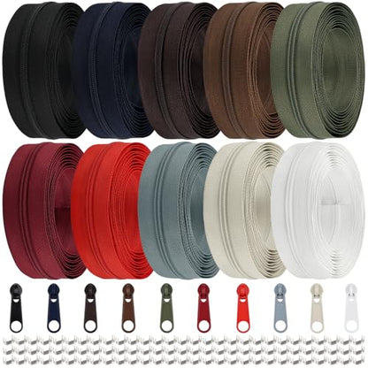 31 Yards 10 PCS Sewing Zippers #3 Nylon Coil Zippers Assorted Zipper for Sewing with 40 Zipper Sliders for DIY Tailor Sewing Crafts Supplies