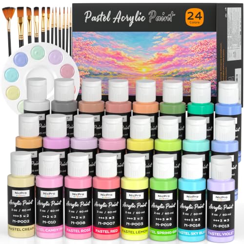 24 Colors Pastel Acrylic Paint Set (48 Fl Oz)