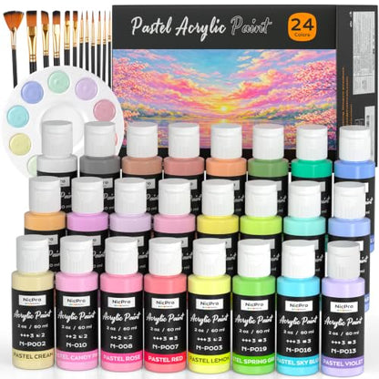 24 Colors Pastel Acrylic Paint Set (48 Fl Oz)