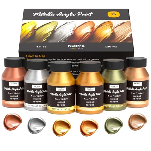 6 Colors Metallic Acrylic Paint Set (24 Fl Oz)
