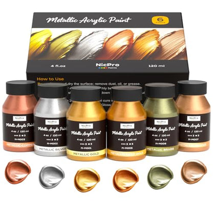 6 Colors Metallic Acrylic Paint Set (24 Fl Oz)