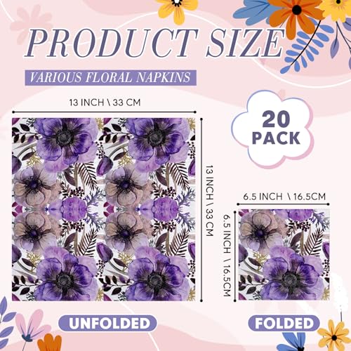 20 Pack Decoupage Napkins Floral Cocktail Decorative Paper Napkins (20 Count)