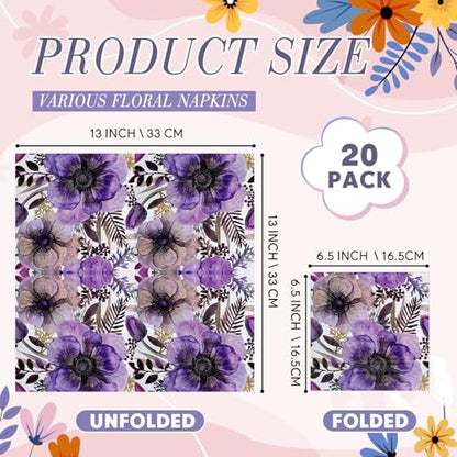 20 Pack Decoupage Napkins Floral Cocktail Decorative Paper Napkins (20 Count)