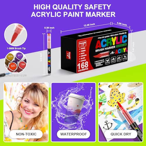 Acrylic Paint Markers for Coloring 168 Colors with 30% More Ink (168 Count)